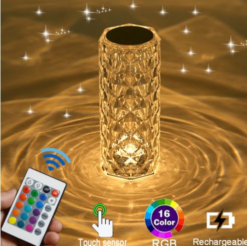  bedroom ambiance , decorative lighting , night light , crystal diamond table lamp, LED night light, acrylic bedside lamp, nightstand lamp, dimmable lighting, USB rechargeable lamp, romantic decoration, bedroom lighting, office decor, bedside lighting, LED lamp, dimmable night light, rechargeable night light , Clickandbuy247
